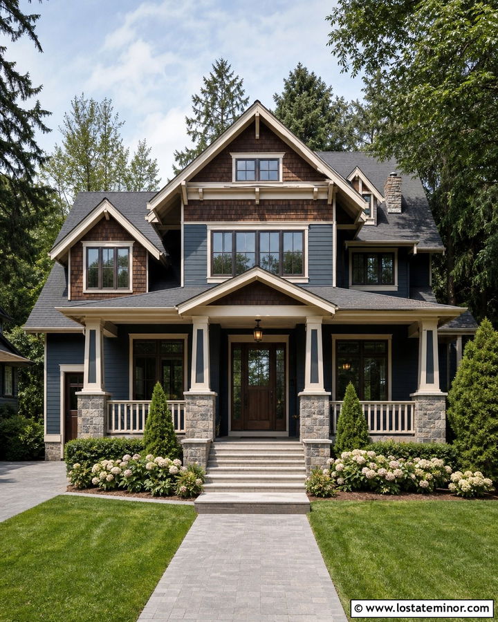 Slate Blue House With Dark Cedar Shake - 30 Slate Blue House Design With Cedar Shake Ideas
