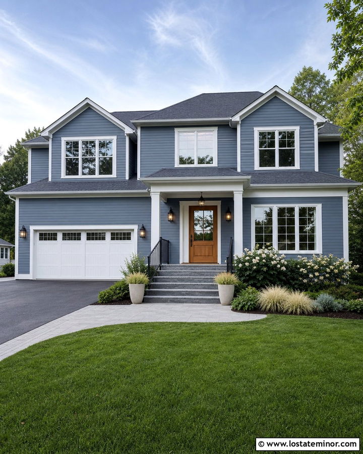 Slate Blue House With Dark Gray Steps - 30 Slate Blue House Design With Steps Ideas