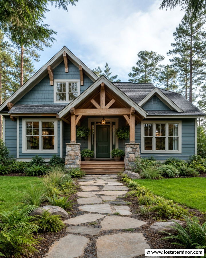 Slate Blue House With Dark Green Front Door - 30 Slate Blue House Design With Front Door Ideas
