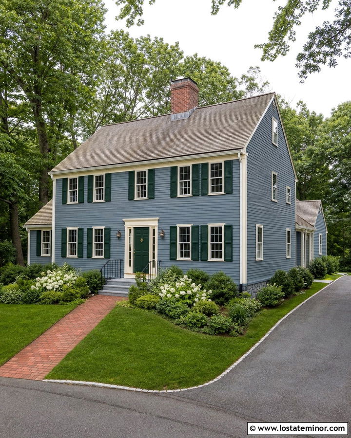 Slate Blue House With Dark Green Shutters - 30 Slate Blue House Design With Shutters Ideas