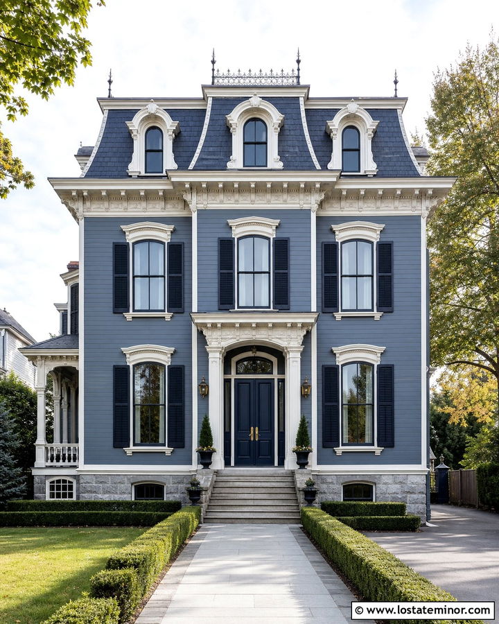 Slate Blue House With Dark Slate Mansard Roof - 30 Slate Blue House Design With Roof Ideas