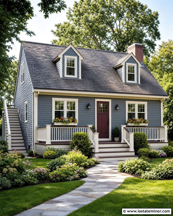Slate Blue House With Dark Walnut Deck - 30 Slate Blue House Design With Deck Ideas