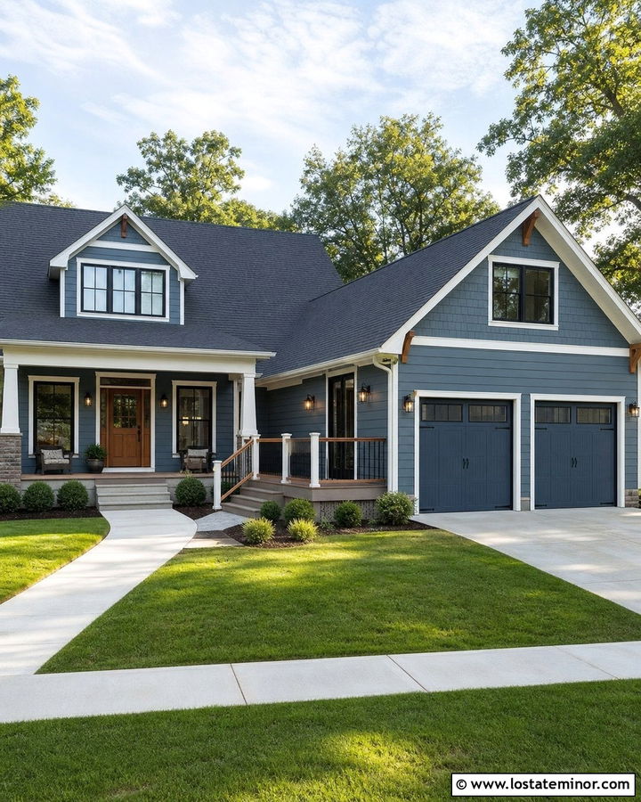 Slate Blue House With Deck And Garage - 30 Slate Blue House Design With Deck Ideas
