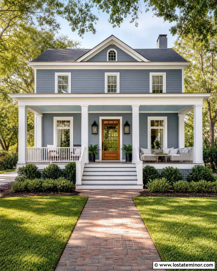 Slate Blue House With Deep Front Porch - 30 Slate Blue House Design With Front Porch Ideas