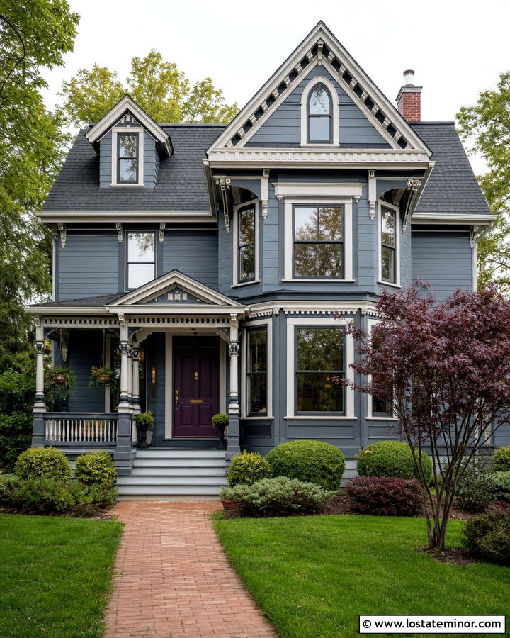 Slate Blue House With Deep Purple Front Door - 30 Slate Blue House Design With Front Door Ideas