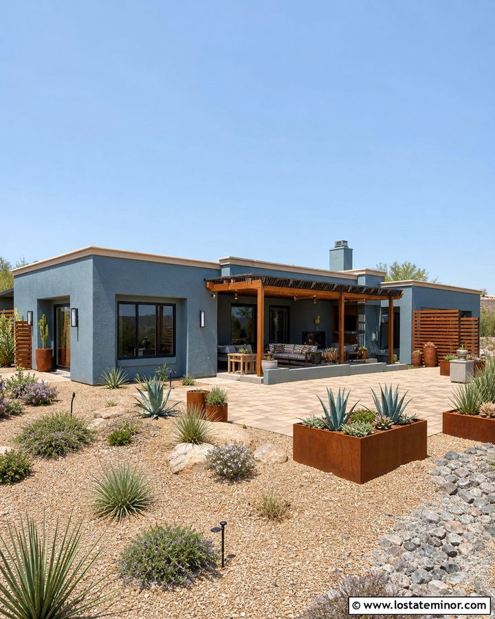 Slate Blue House With Desert Backyard - 30 Slate Blue House Design With Backyard Ideas