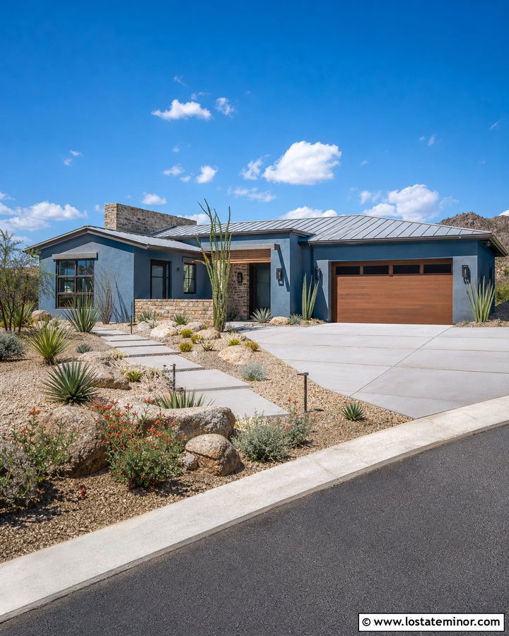 Slate Blue House With Desert Landscaping - 30 Slate Blue House Design With Landscaping Ideas