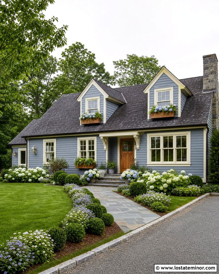Slate Blue House With Dormer Flower Boxes - 30 Slate Blue House Design With Dormers Ideas