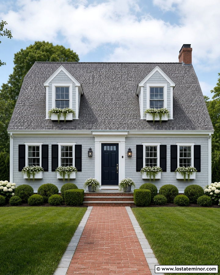 Slate Blue House With Dormer Window Boxes - 30 Slate Blue House Design With Window Boxes Ideas