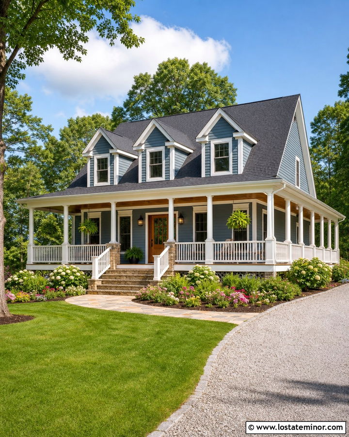 Slate Blue House With Dormers And Wraparound Porch - 30 Slate Blue House Design With Dormers Ideas