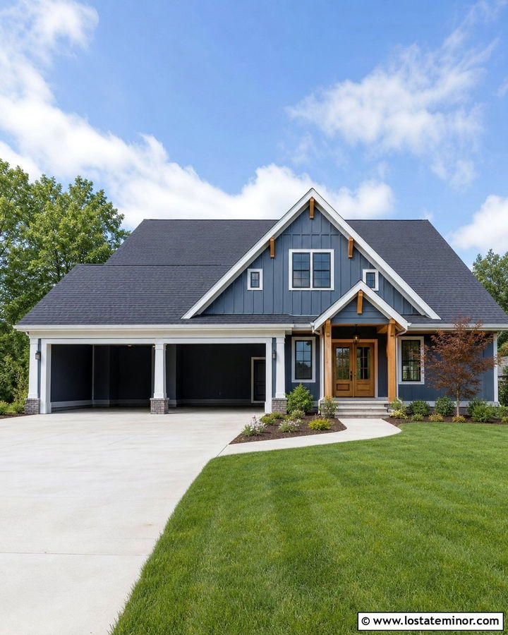 Slate Blue House With Double Carport - 30 Slate Blue House Design With Carport Ideas