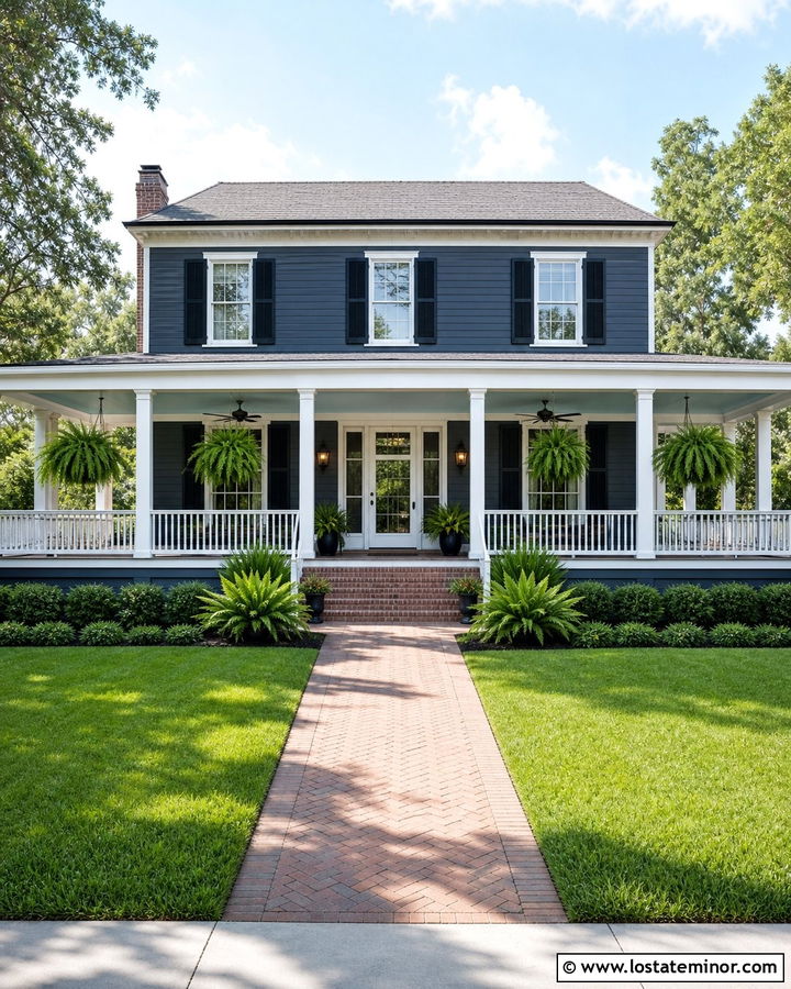 Slate Blue House With Double Screen Doors - 30 Slate Blue House Design With Screen Door Ideas