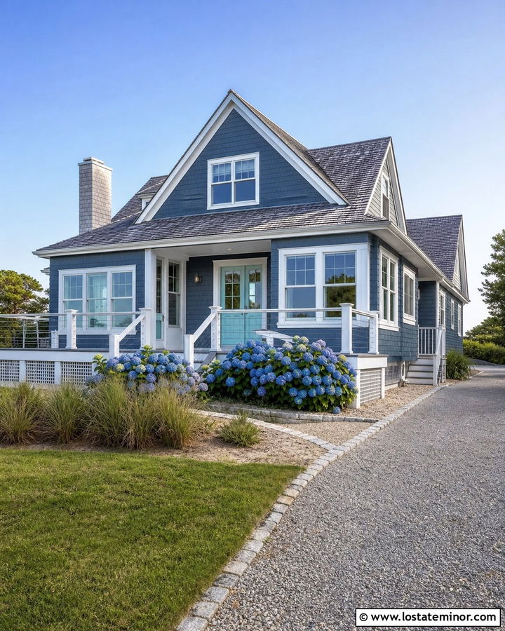 Slate Blue House With Driftwood Deck - 30 Slate Blue House Design With Deck Ideas