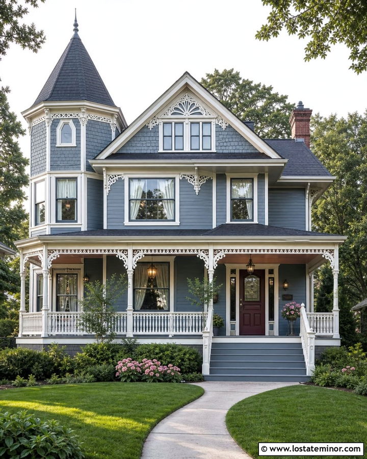 Slate Blue House With Dusty Rose Porch Ceiling - 30 Slate Blue House Design With Porch Ceiling Ideas