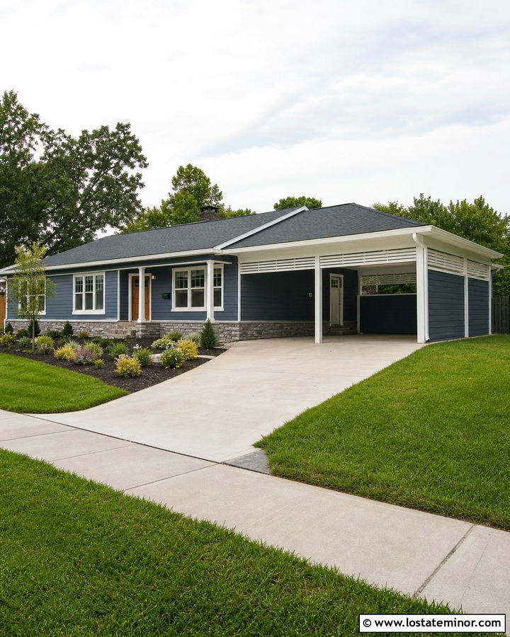 Slate Blue House With Enclosed Carport Panels - 30 Slate Blue House Design With Carport Ideas