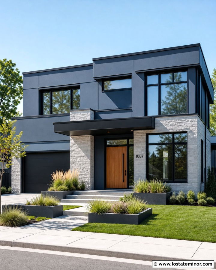 Slate Blue House With Flat Black Roof - 30 Slate Blue House Design With Roof Ideas