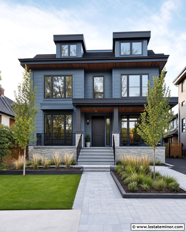 Slate Blue House With Flat Roof Dormers - 30 Slate Blue House Design With Dormers Ideas