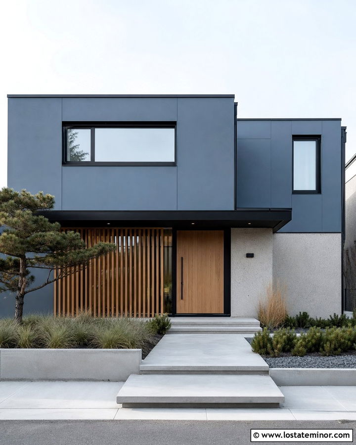 Slate Blue House With Flat Steel Awning - 30 Slate Blue House Design With Awning Ideas