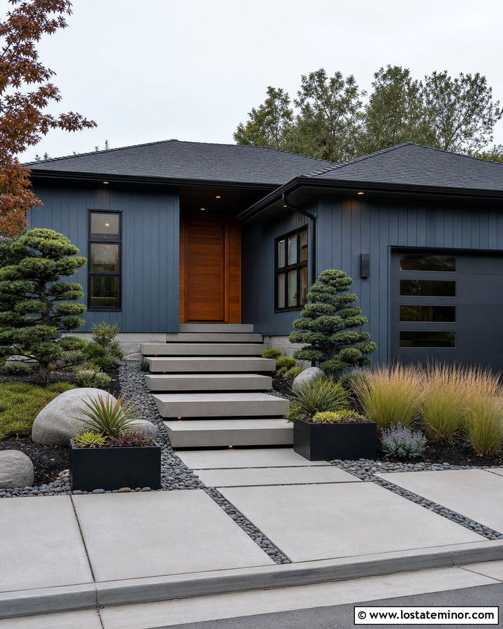 Slate Blue House With Floating Concrete Steps - 30 Slate Blue House Design With Steps Ideas
