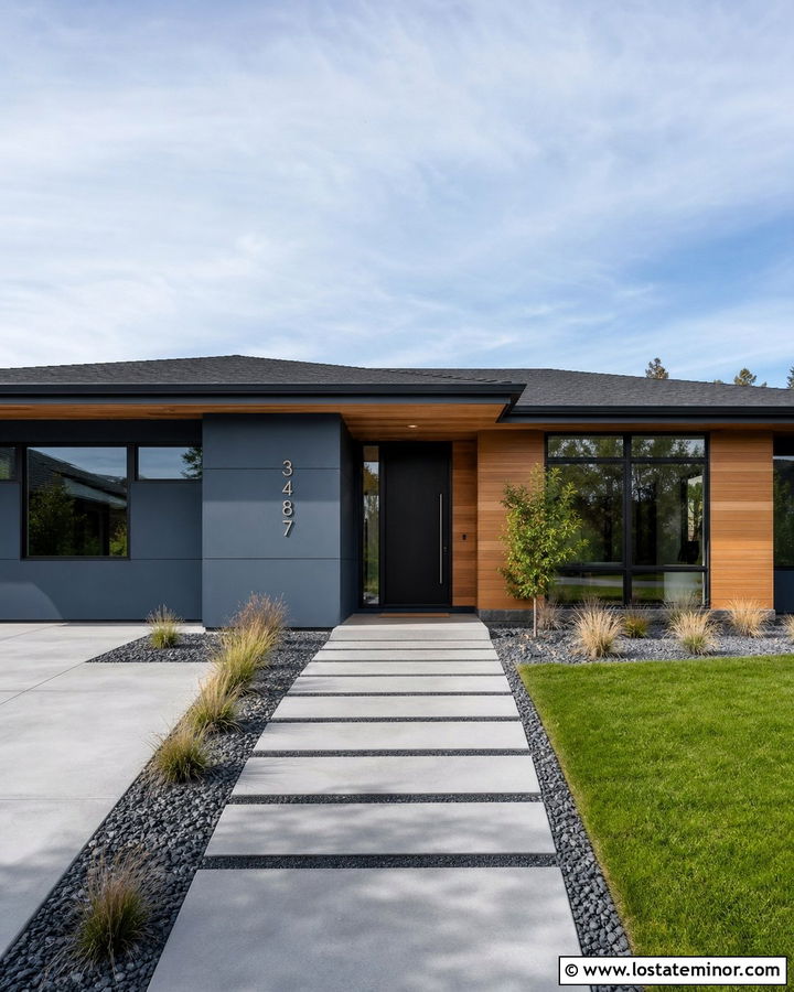 Slate Blue House With Floating House Numbers - 30 Slate Blue House Design With House Numbers Ideas