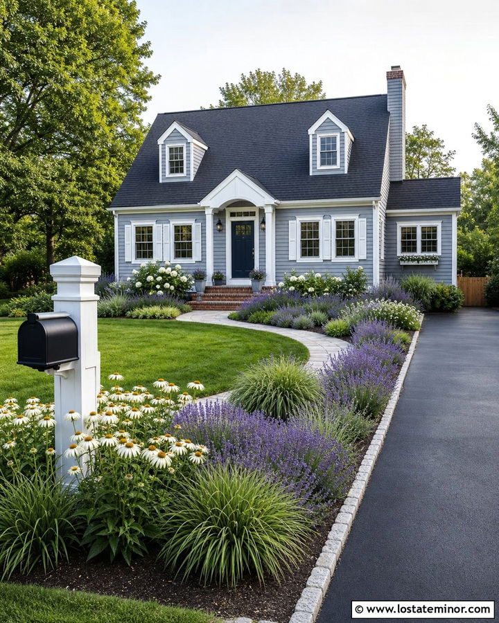 Slate Blue House With Flower Bed Mailbox - 30 Slate Blue House Design With Mailbox Ideas