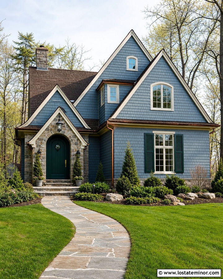 Slate Blue House With Forest Green Front Door - 30 Slate Blue House Design With Entry Door Ideas