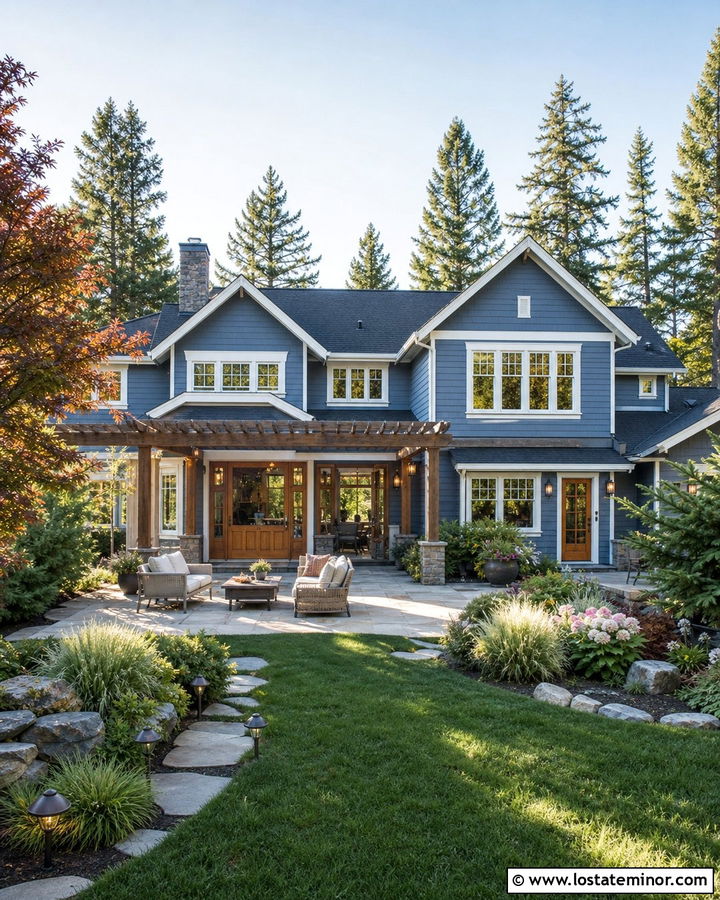 Slate Blue House With Four Season Backyard - 30 Slate Blue House Design With Backyard Ideas