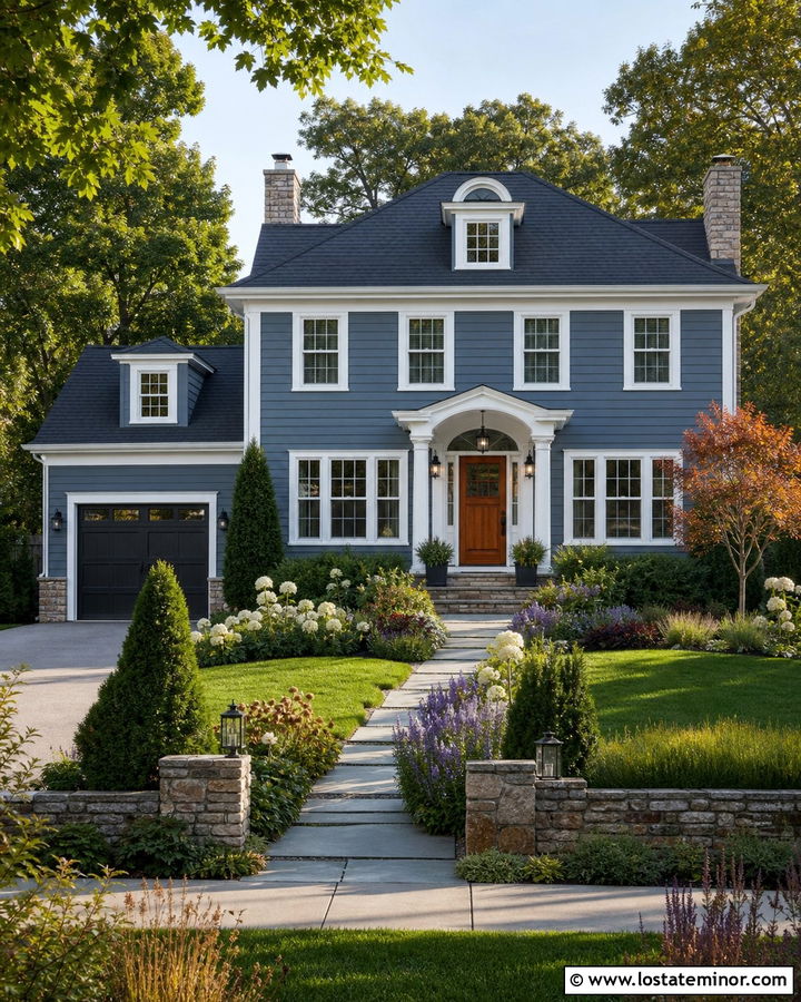 Slate Blue House With Four Season Landscaping - 30 Slate Blue House Design With Landscaping Ideas