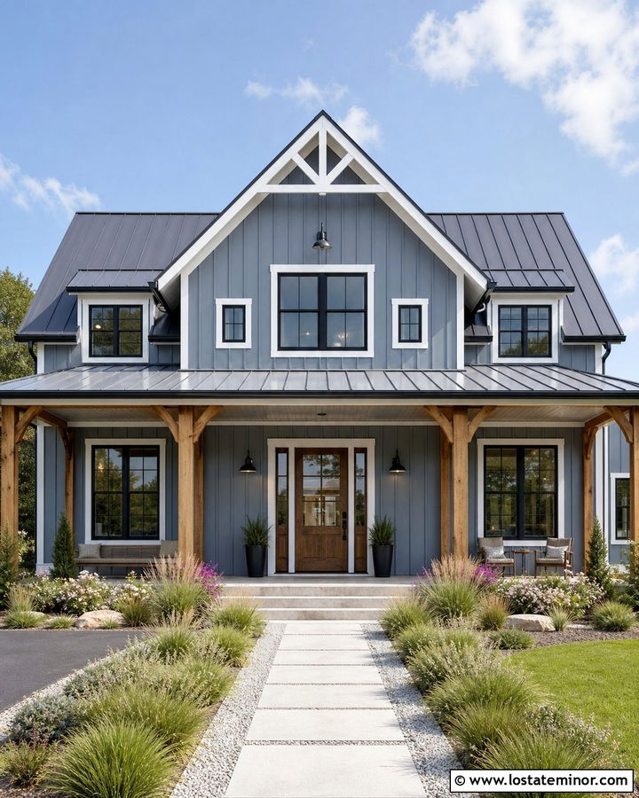 Slate Blue House With Galvanized Metal Porch Ceiling - 30 Slate Blue House Design With Porch Ceiling Ideas