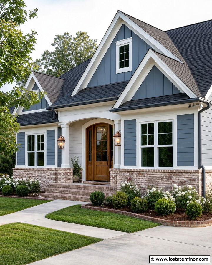 Slate Blue House With German Smear Brick Wainscoting - 30 Slate Blue House Design With Wainscoting Ideas