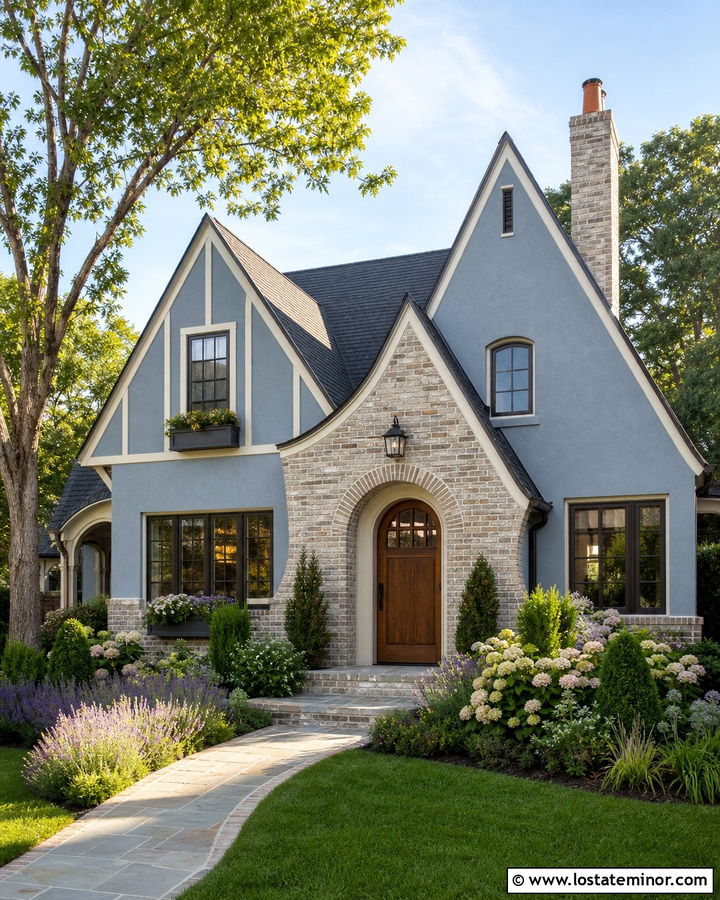 Slate Blue House With German Smear Brick - 30 Slate Blue House Design With Brick Accents Ideas