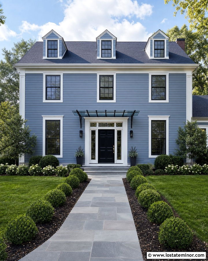 Slate Blue House With Glass Entry Awning - 30 Slate Blue House Design With Awning Ideas
