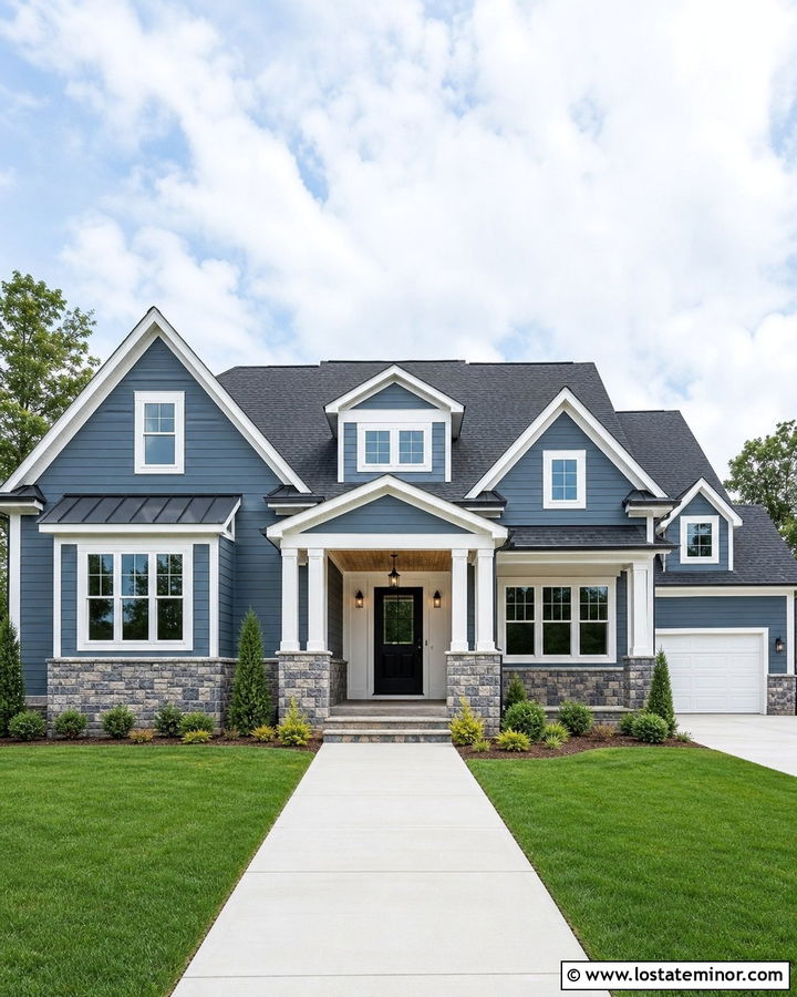 Slate Blue House With Gray Brick Wainscoting - 30 Slate Blue House Design With Wainscoting Ideas