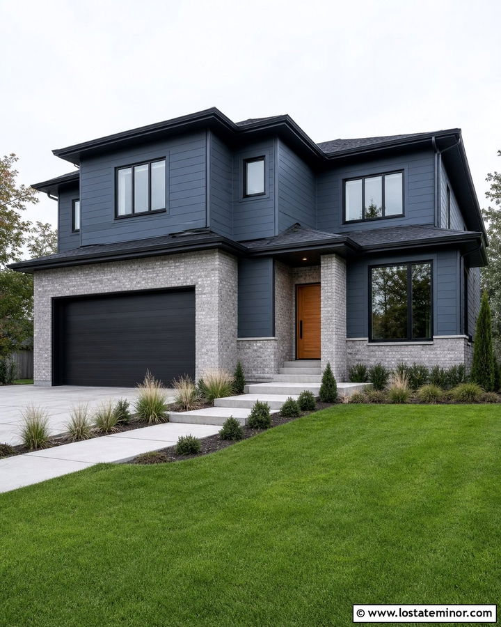 Slate Blue House With Gray Brick - 30 Slate Blue House Design With Brick Accents Ideas