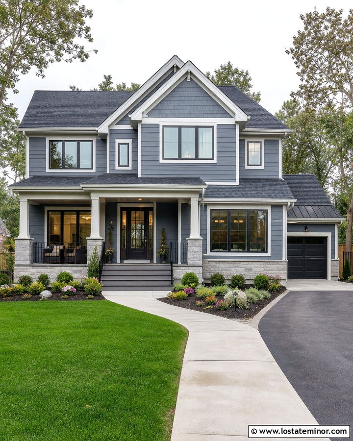 Slate Blue House With Gray Composite Deck - 30 Slate Blue House Design With Deck Ideas