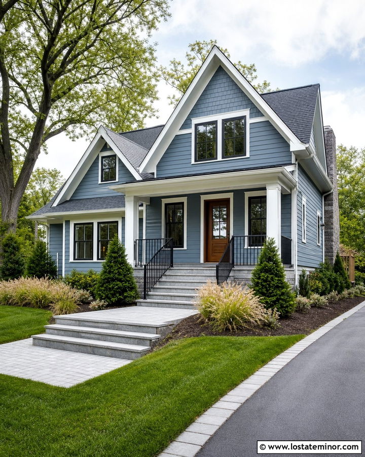 Slate Blue House With Gray Paver Steps - 30 Slate Blue House Design With Steps Ideas