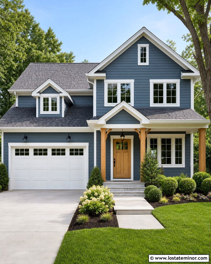 Slate Blue House With Gray Shingles And A Wood Door - 30 Slate Blue House Design With Shingles Ideas