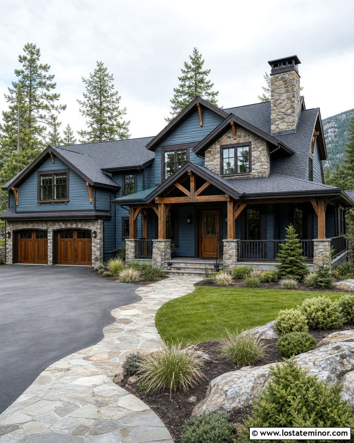 Slate Blue House With Gray Stone Dormers - 30 Slate Blue House Design With Dormers Ideas