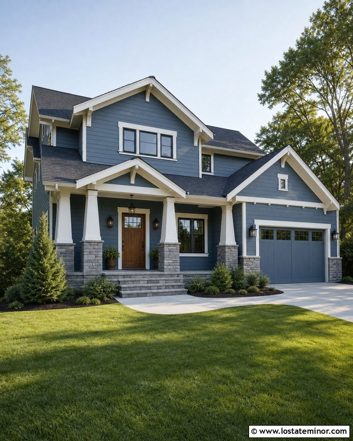 Slate Blue House With Gray Stone Wainscoting - 30 Slate Blue House Design With Wainscoting Ideas