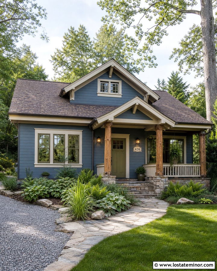 Slate Blue House With Green Door And House Numbers - 30 Slate Blue House Design With House Numbers Ideas