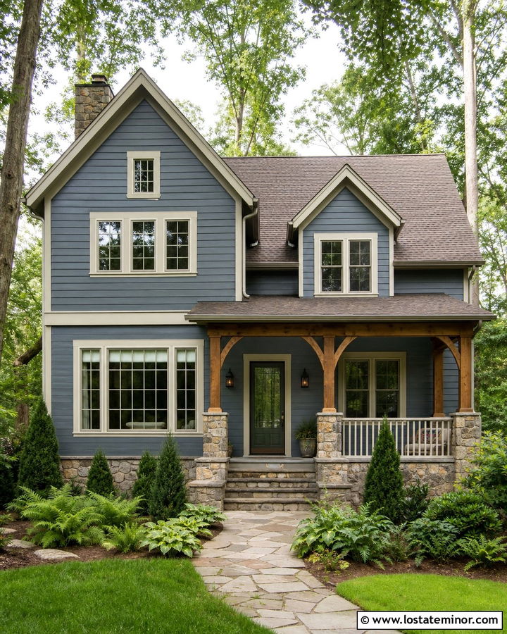 Slate Blue House With Green Front Door And Bronze Storm Door - 30 Slate Blue House Design With Storm Door Ideas