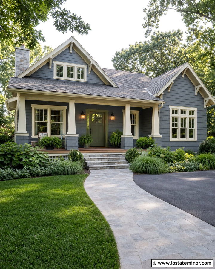 Slate Blue House With Green Front Door Porch - 30 Slate Blue House Design With Front Porch Ideas