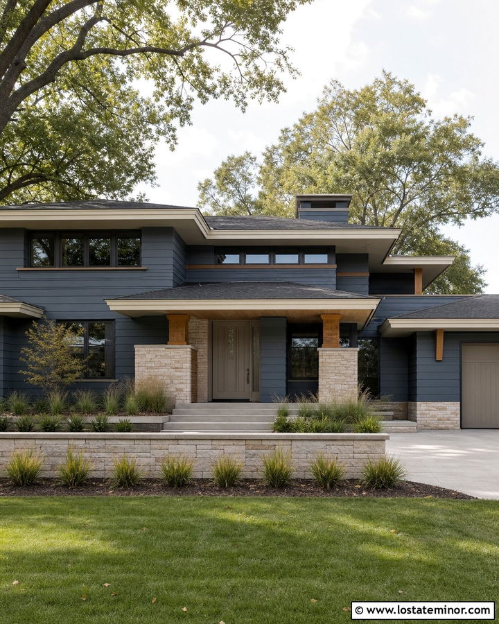 Slate Blue House With Greige Front Door - 30 Slate Blue House Design With Front Door Ideas