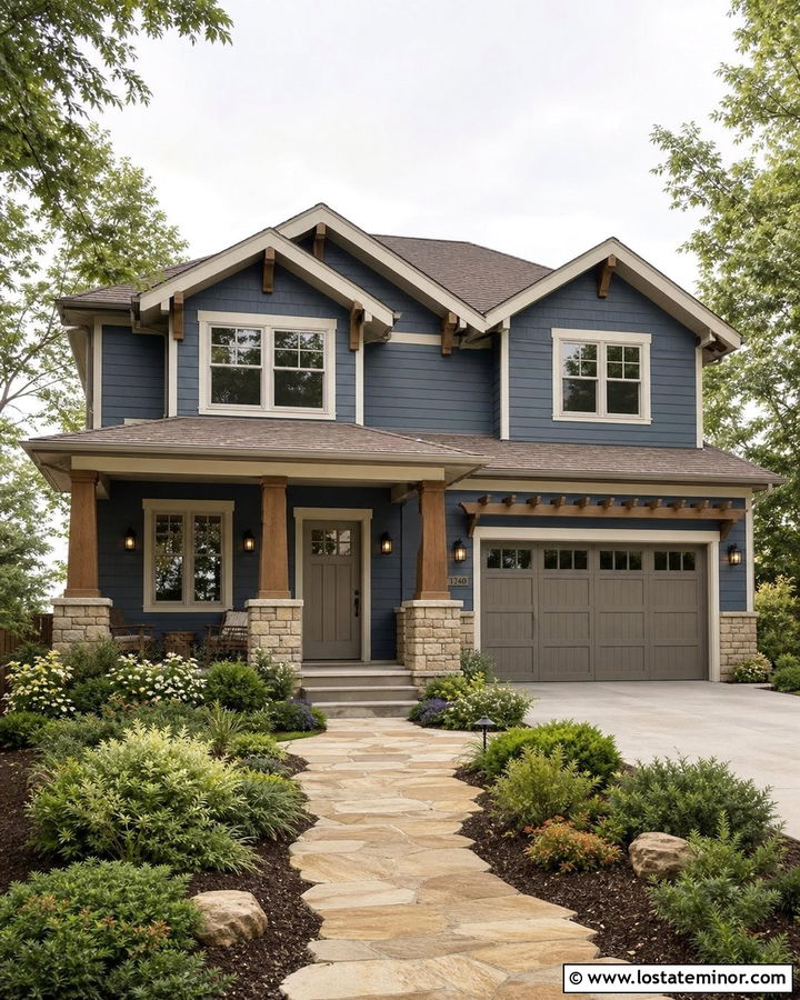 Slate Blue House With Greige Front Door - 30 Slate Blue House Design With Entry Door Ideas
