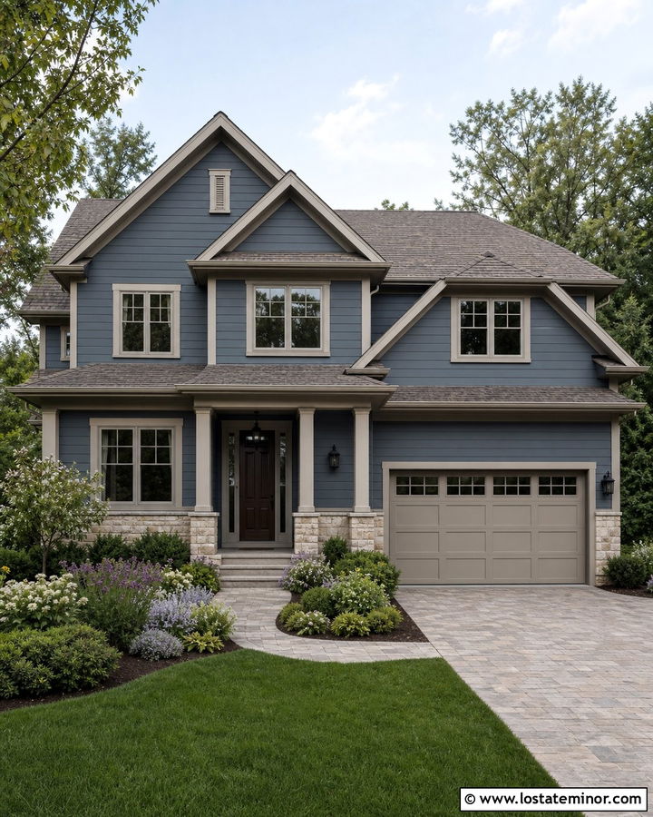Slate Blue House With Greige Trim - 30 Slate Blue House Design With Trim Ideas