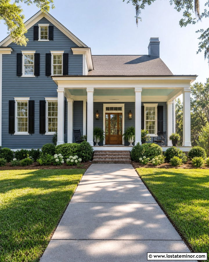 Slate Blue House With Haint Blue Porch Ceiling - 30 Slate Blue House Design With Porch Ceiling Ideas