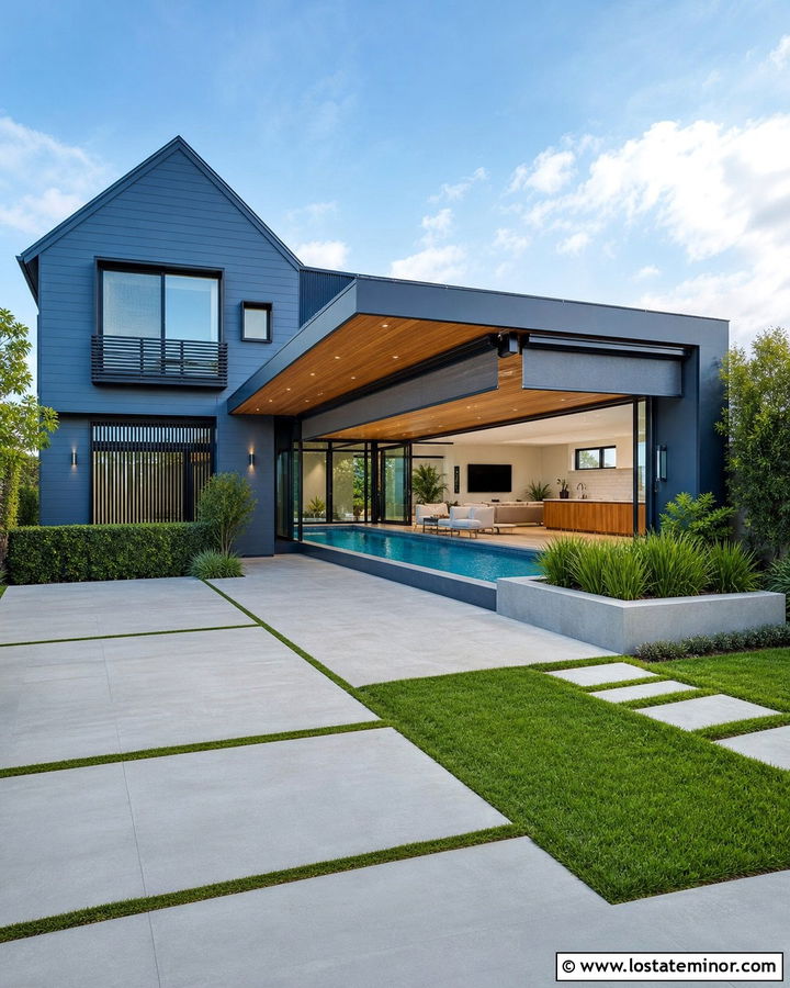 Slate Blue House With Indoor Outdoor Pool - 30 Slate Blue House Design With Swimming Pool Ideas