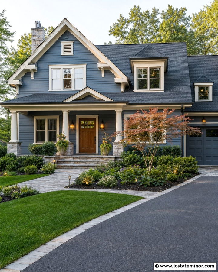 Slate Blue House With Landscape Uplighting - 30 Slate Blue House Design With Lighting Ideas