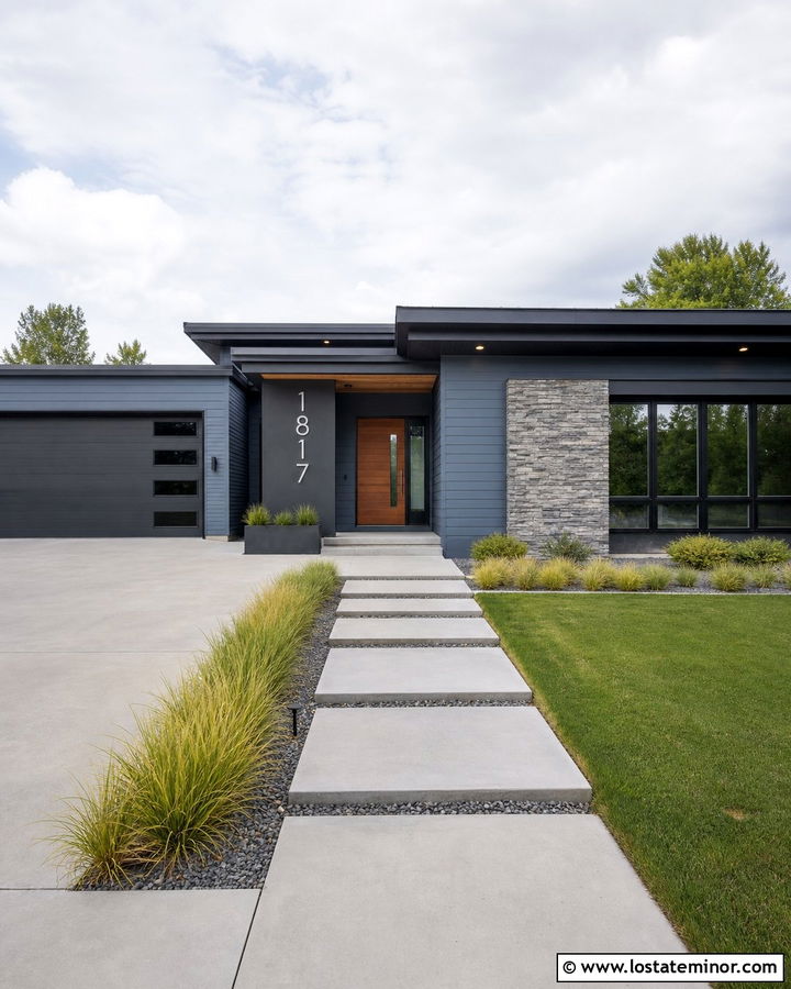 Slate Blue House With Large Modern House Numbers - 30 Slate Blue House Design With House Numbers Ideas