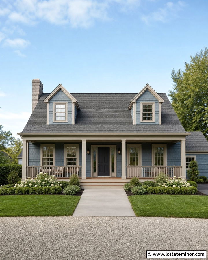 Slate Blue House With Light Gray Columns - 30 Slate Blue House Design With Porch Columns Ideas